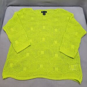 Alison‎ Shari Open Knit Sweater Pull Over Lime Green 3/4 Sleeve Sz L